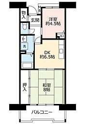 UR都市機構アルビス旭ケ丘7-1号棟 2DKの間取図画像