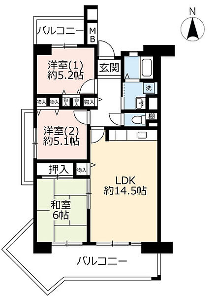 URアルビス旭ヶ丘 ｜大阪府豊中市旭丘(賃貸マンション3LDK・3階・72.40㎡)の写真 その2