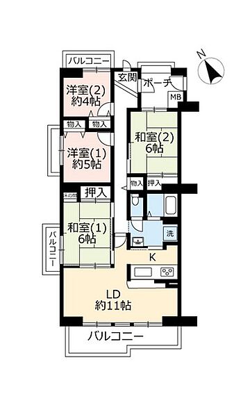 URルミナス箕面の森五番街 ｜大阪府箕面市如意谷4丁目(賃貸マンション4LDK・2階・86.25㎡)の写真 その2