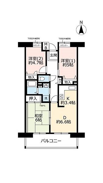 URシティコート曽根東町第1 ｜大阪府豊中市曽根東町6丁目(賃貸マンション3DK・2階・65.90㎡)の写真 その2