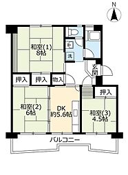 UR都市機構鳥飼野々2丁目団地4号棟 3DKの間取図画像
