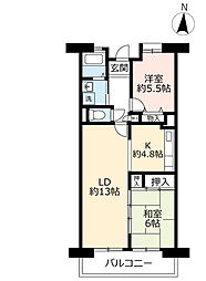 UR都市機構茨木学園町4号棟 2LDKの間取図画像