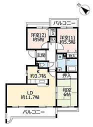 UR都市機構高槻・阿武山団地十番街5号棟 3LDKの間取図画像