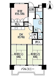 UR都市機構リバーサイドほんじょう3号棟 2LDKの間取図画像