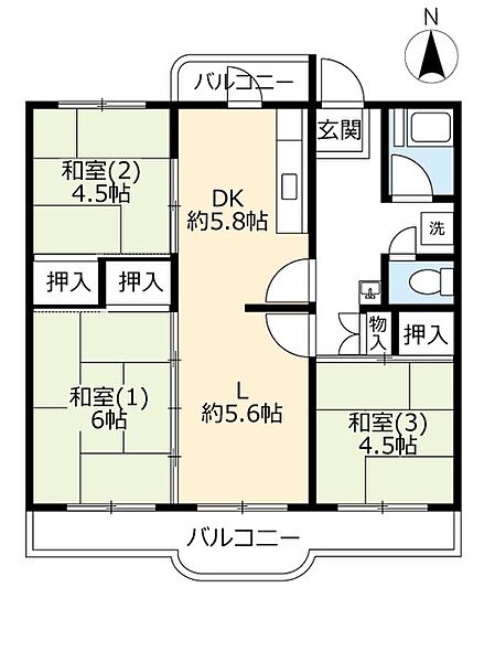 UR南新田 ｜大阪府大東市南新田1丁目(賃貸マンション3LDK・2階・63.33㎡)の写真 その2