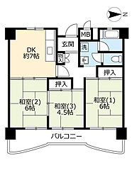 UR都市機構南港しらなみ団地36号棟 3DKの間取図画像