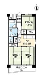 UR都市機構南港しらなみ団地33号棟 3DKの間取図画像