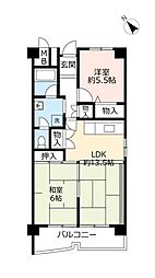 UR都市機構南港しらなみ団地34号棟 2LDKの間取図画像