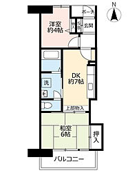 UR都市機構サンヴァリエ苅田5号棟 2DKの間取図画像