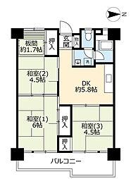 UR都市機構南港ひかりの団地16棟 3DKの間取図画像