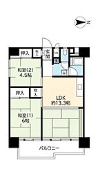 UR都市機構南港ひかりの団地15棟 2LDKの間取図画像