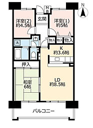 UR都市機構サンヴァリエ針中野6号棟 3LDKの間取図画像