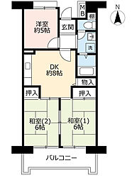 UR都市機構サンヴァリエ東長居4号棟 2LDKの間取図画像