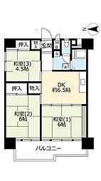 UR都市機構南港ひかりの団地11棟 3DKの間取図画像