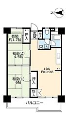 UR都市機構南港ひかりの団地16棟 2LDKの間取図画像