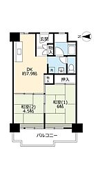UR都市機構南港わかぎの団地42棟 2DKの間取図画像