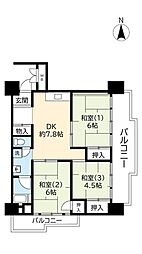 UR都市機構南港ひかりの団地14棟 3DKの間取図画像