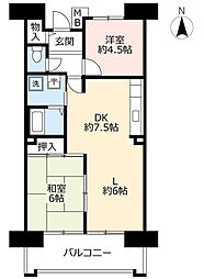 UR都市機構サンヴァリエ針中野6号棟 2LDKの間取図画像