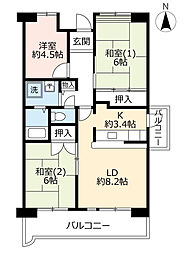 UR都市機構サンヴァリエ東長居1号棟 3LDKの間取図画像