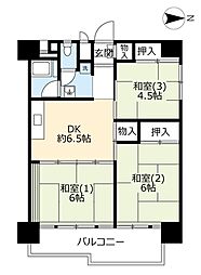 UR都市機構南港ひかりの団地14棟 3DKの間取図画像