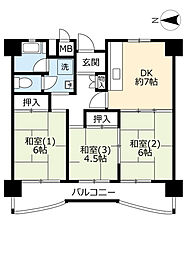 UR都市機構南港しらなみ団地31号棟 3DKの間取図画像