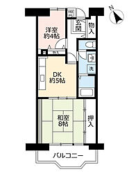 UR都市機構サンラフレ朝潮橋 2DKの間取図画像