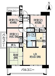 UR都市機構サンヴァリエ針中野3号棟 4LDKの間取図画像