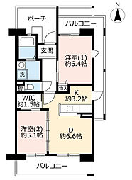 UR都市機構サンヴァリエ春日丘3号棟 2DKの間取図画像