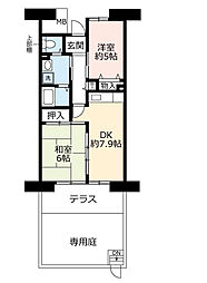 UR都市機構サンヴァリエ藤井寺1号棟 2DKの間取図画像