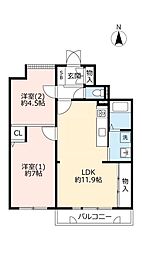 UR都市機構シティコート寝屋川 2LDKの間取図画像