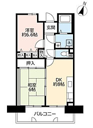 UR都市機構アミティ中宮北町3号棟 2DKの間取図画像