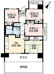 UR都市機構香里ケ丘さくらぎ街5号棟 4DKの間取図画像