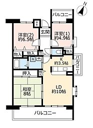 UR都市機構香里ケ丘けやき東街12号棟 3LDKの間取図画像