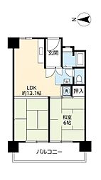 UR都市機構泉北原山台1丁団地5-2棟 1LDKの間取図画像