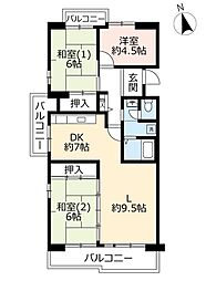 UR都市機構泉北城山台二丁団地3-17棟 3LDKの間取図画像