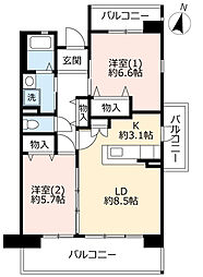 UR都市機構サンヴァリエ津久野4号棟 2LDKの間取図画像