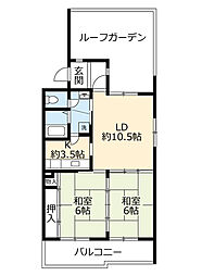UR都市機構泉北城山台二丁団地3-26棟 2LDKの間取図画像