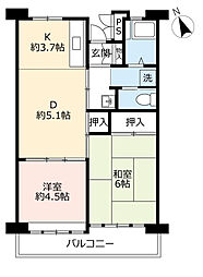 UR都市機構津久野南団地8号棟 1LDKの間取図画像