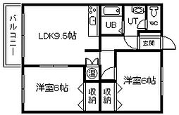 エーコーパティオス 2DKの間取図画像