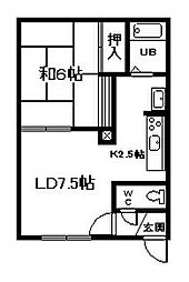 どんぐりの部屋 1LDKの間取図画像
