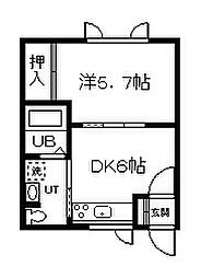 ヒルズ-C 1DKの間取図画像
