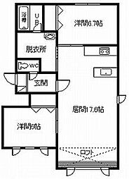 リリーヒル2 2LDKの間取図画像