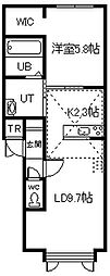 フルールII 1LDKの間取図画像