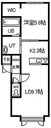フルールII 1LDKの間取図画像