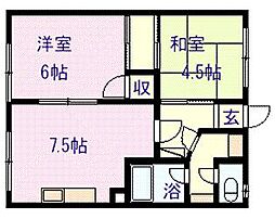 日の出マンション 2DKの間取図画像