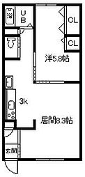 安立マンション 1LDKの間取図画像