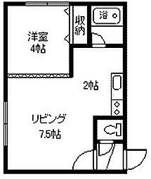 第2フラワーハイツ 1DKの間取図画像