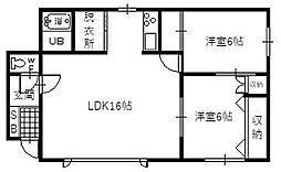 アルカディア北門B 2LDKの間取図画像