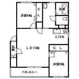 グランデ16 2LDKの間取図画像