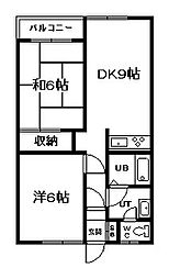 ブルーヒルズ6・6 2DKの間取図画像